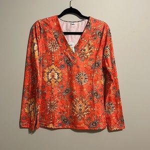 Boho Summer Flower Red V-Neck Top